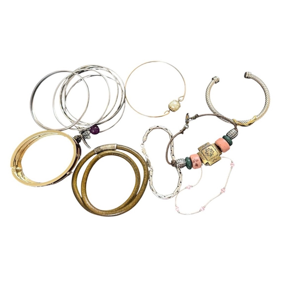 Mixed Fashion Bracelet Lot Silver Tone Bangles Cuff Enamel Beaded 9pc Set
